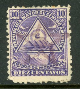 Nicaragua 1896 Seebeck 10¢ Coat of Arms Wmk Postally Used Bluefields Star B951