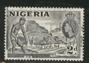 Nigeria Scott 93b used type 2 1956 2p tin mine stamp