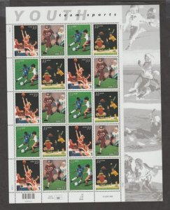 U.S. Scott #3399-3402 Youth Team Sports Stamps - Mint NH Sheet - BM Plate