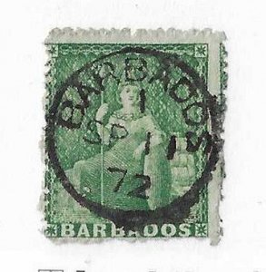 Barbados Sc #24   1/2p green used with dated SON CDS VF