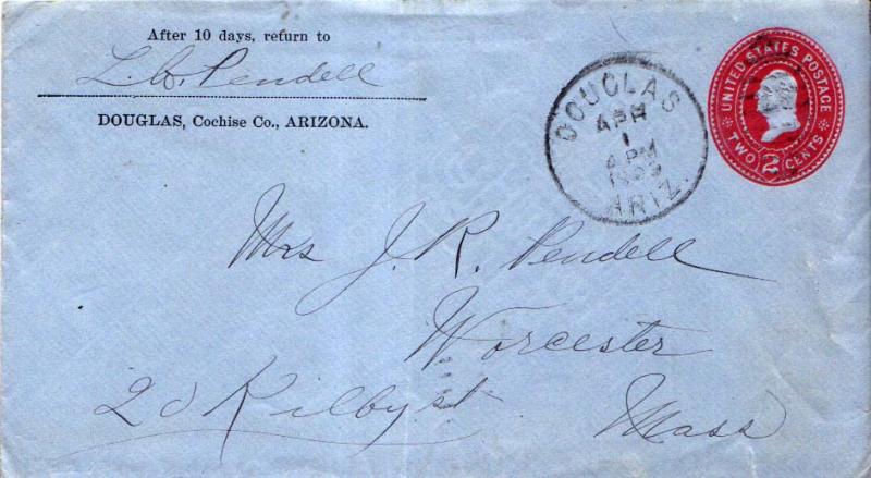 United States Arizona Douglas 1909 duplex  Type 2  Postal Stationery Envelope.