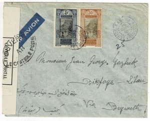 French Guinea 1940 Kankan cancel on airmail cover to LEBANON, censored, Sc. 104