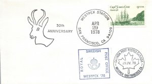 30th ANNIVERSARY OF WESTPEX CANCELLED 1978 WITH CANADIAN SWEDISH POSTAL SERVICES