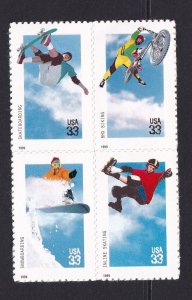 United States  #3321-3324a MNH 1999  extreme sports . block of 4 . self-adhesive