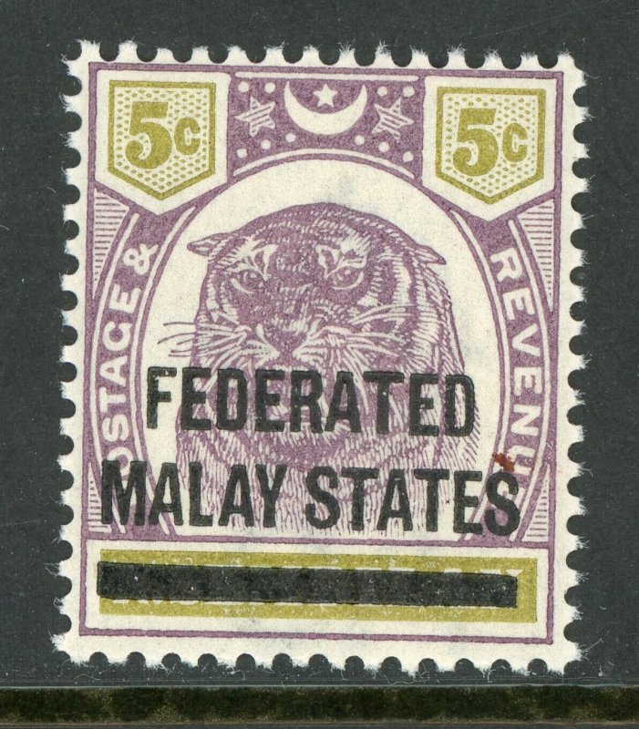 Malaya 1900 Federated Malay States 5¢ Lilac & Olive Tiger Scott 4 MNH T659 ✔️