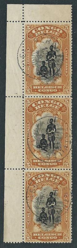 Belgian Congo, Sc #58, 5fr Used Strip of 3