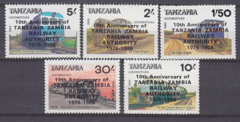 1986 Tanzania 377-381MLH Locomotives - Overprint 7,50 €