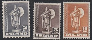 Iceland #  229-231, Statue of Thorfian Karlsefni, Mint LH, 1/2 Hinged Cat.