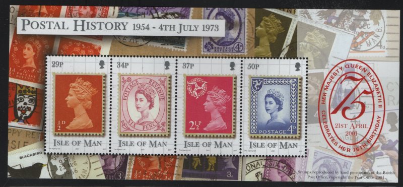 ISLE OF MAN, 900, SOUVENIR SHEET OF 4, MNH, 2001, QUEEN ELIZABETH II