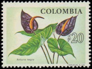 Colombia #842-844, Complete Set(3), 1976, Butterflies / Moths, Flowers, Hinged