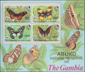 Gambia #407a, Complete Set Souvenir Sheet, 1980, Butterflies, World Wildlife ...