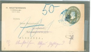 Costa Rica  1922 20c deep olive green from Turrialba, San Jose transit, German arrival note Transito.