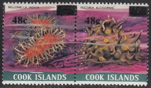 Cook Islands 1983 MH Sc #713c-#713d Pair 48c on 25c Lobophyllia bemprichii, P...