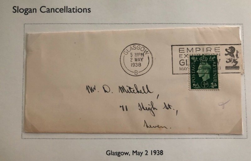 1938 Glasgow Scotland England Slogan Cancel Wrapper Cover