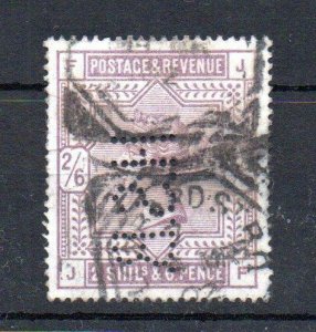 QUEEN VICTORIA 2/6 USED WITH 'H.S.B.' PERFIN