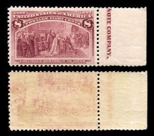 US Stamps #236 Var. Printed on Both Sides Mint NH OG Rare PF Cert LOT #87977