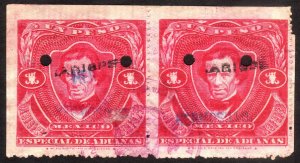 1893 Mexico, 25P, Especial De Aduanas Revenue stamps pair, Hermosillo