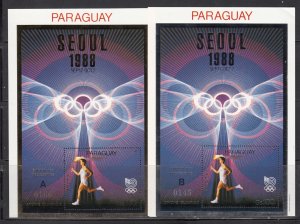 Paraguay Sc C714 NH issue of 1988 - 2 S/S w/gold & silver frame - OLYMPICS