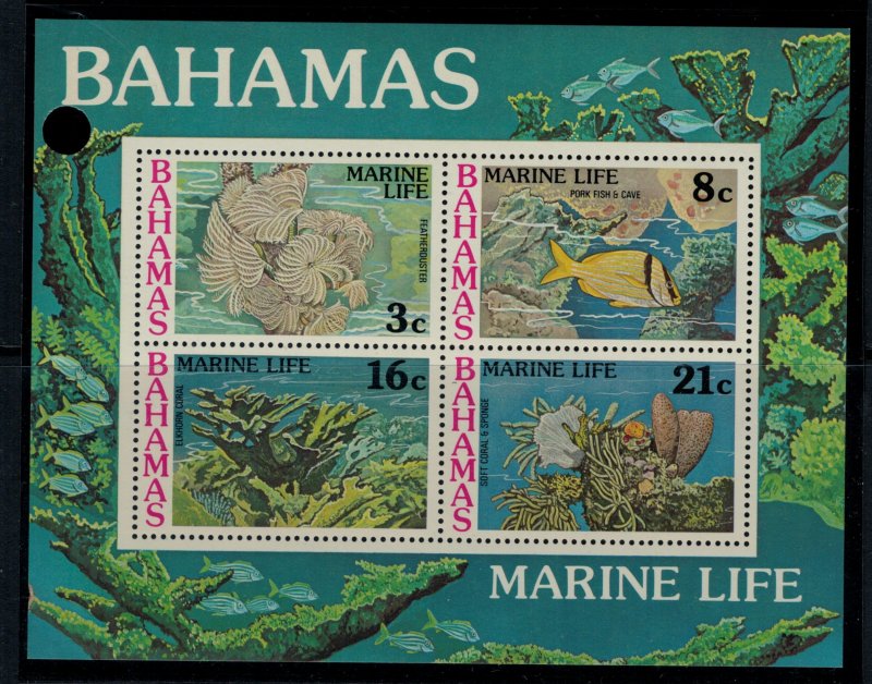 Bahamas #406-9* NH  CV $9.90  Marine Life set & Souvenir sheet (punched)