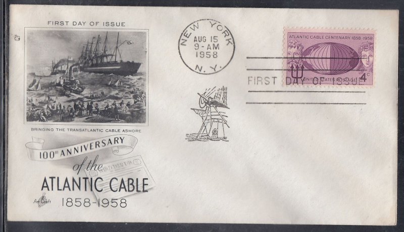 United States Scott 1112 Art Craft FDC - Atlantic Cable, 100th Anniv.