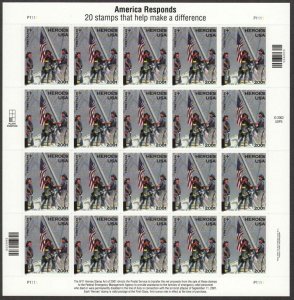 2002 Heroes of 2001 Fireman Sc B2 semi-postal MNH sheet of 20 (34c + 11c)