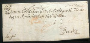 1779 Vienna  Austrian Empire Stampless Vintage Letter Cover To Italy