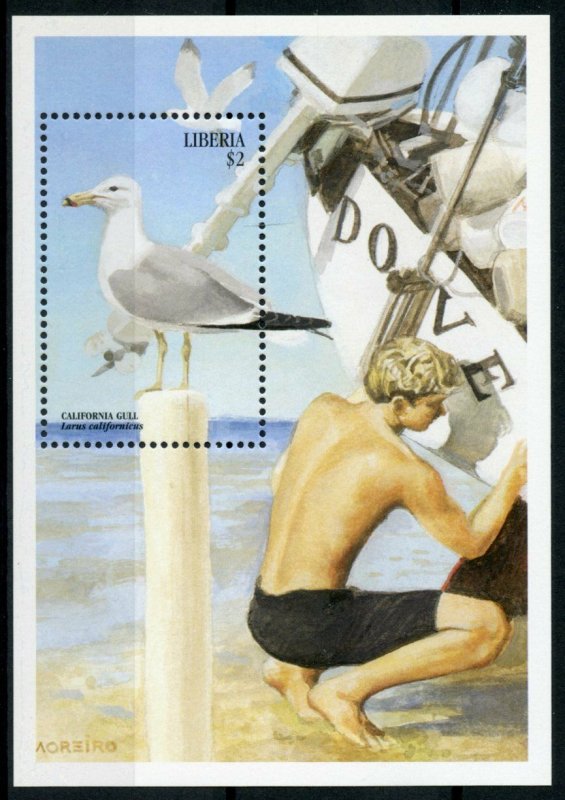 Liberia Birds on Stamps 1999 MNH Sea Birds California Gull Gulls Boats 1v S/S I 