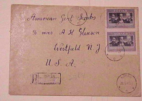 POLAND  COVER PRIVATELY ROULETTED #461 PAIR LOMZA REGISTERED TO USA