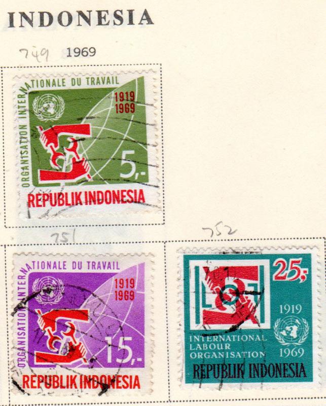 INDONESIA 749, 751-752 50TH ANNIVERDARY OF ILO