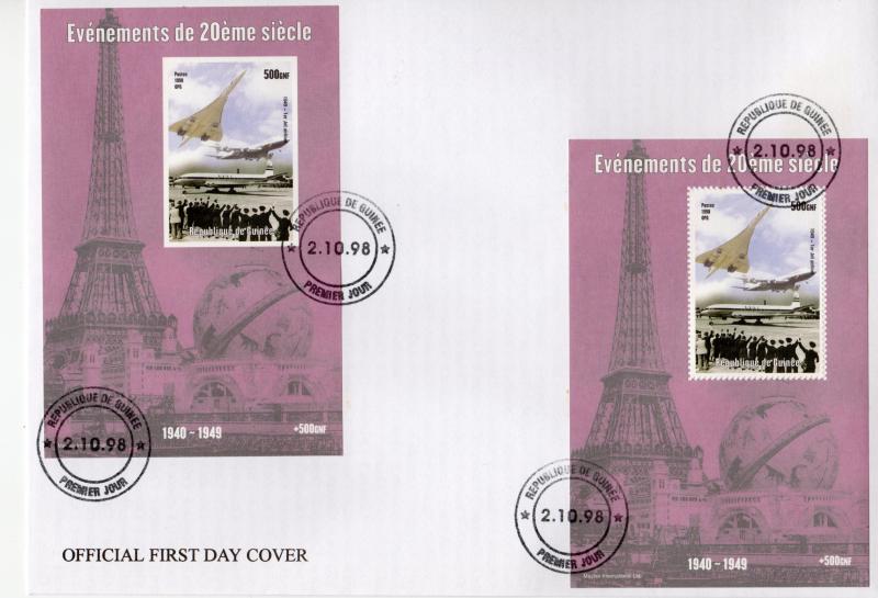 Guinea 1998 Concorde/1st.Jet Airline (1949) Souvenir Sheet Perf+Imperf.FDC