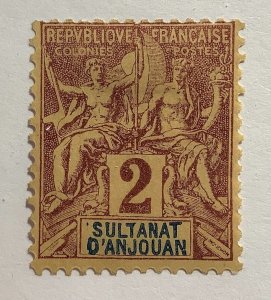 Sultanat d' Anjouan 1892 Scott 2 MH - 2c,  Navigation and Commerce