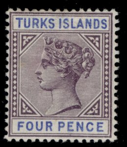 TURKS & CAICOS ISLANDS QV SG71, 4d dull purple & ultramarine, M MINT. Cat £25.