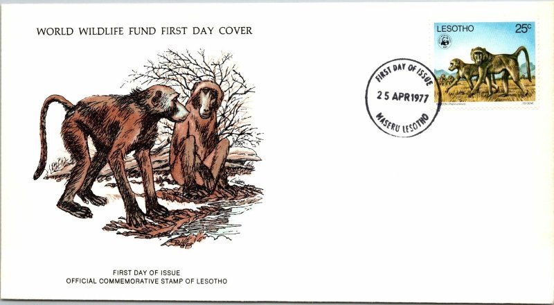 1977 Lesotho - World Wildlife Fund FDC - Baboon on Cachet - F11293