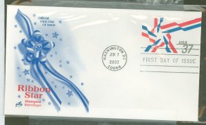 US U649 2002 37c ribbon star, artcraft unaddressed FDC