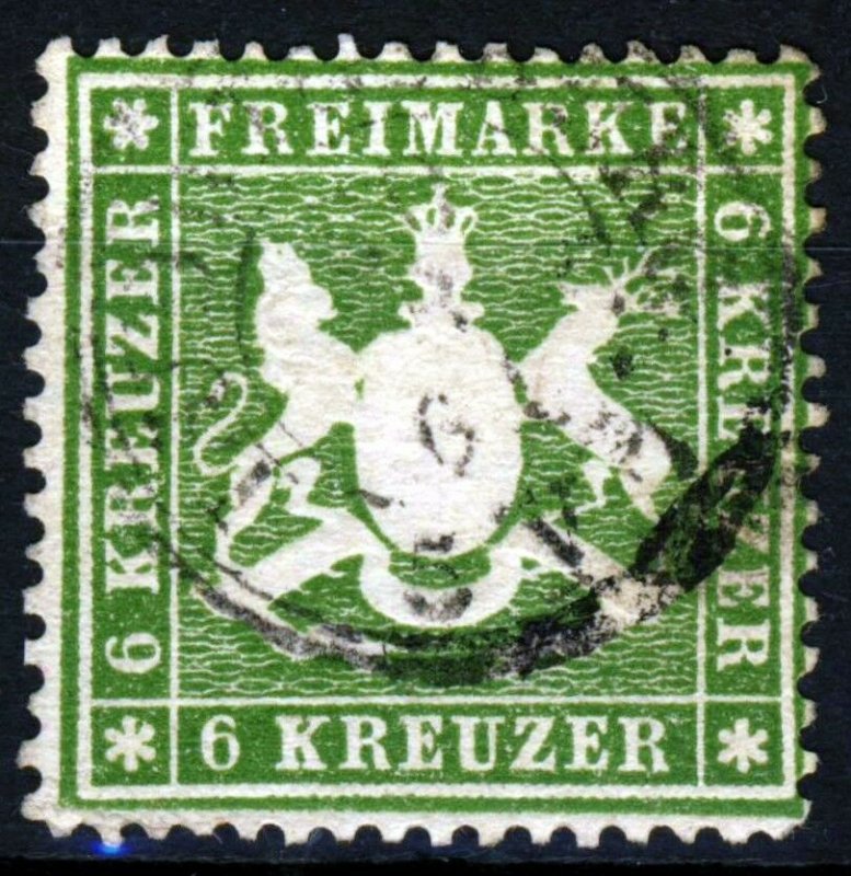 WÜRTTEMBERG GERMANY 1859 6k. Green Embossed Perf 13½ SG 41 VFU