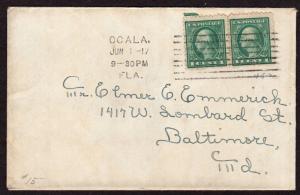 $Florida Machine Cancel Cover, Ocala, 6/1/1917, 8 horiz. lines