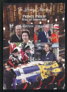 TUVALU  2021 IN MEMORIAUM PRINCE PHILIP  DUKE OF EDINBURGH IMPF SHEET MINT NH