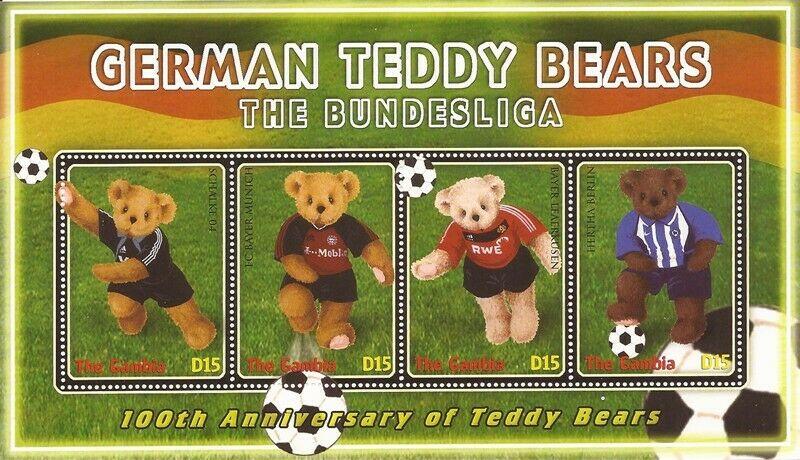 Gambia 2003 German Soccer Teddy Bears 4 Stamp Sheet #2733