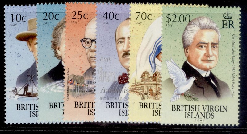 BRITISH VIRGIN ISLANDS QEII SG1078-1083, 2001 nobel prize set, NH MINT. Cat £13.