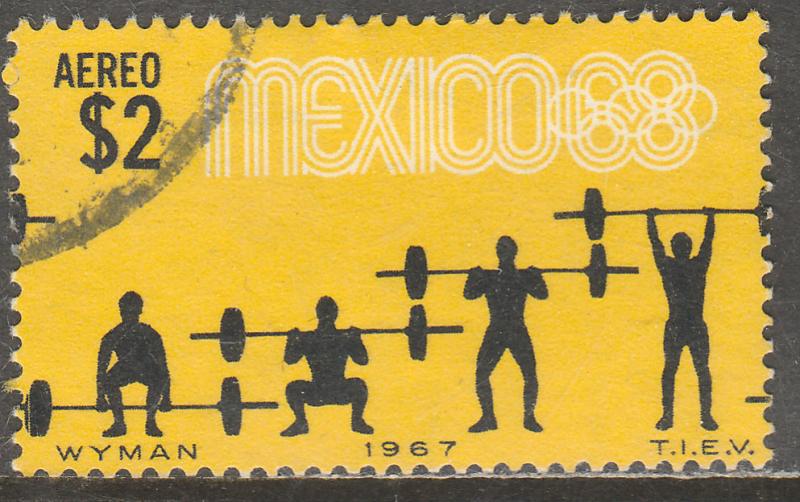 MEXICO C330, $2P Weightlifting 3rd Pre-Olympic Set 1967. USED. F-VF. (689)