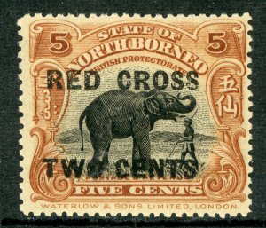 North Borneo 1918 British Colony 2¢/5¢ Elephant Red Cross Sc #B18 Mint  F721