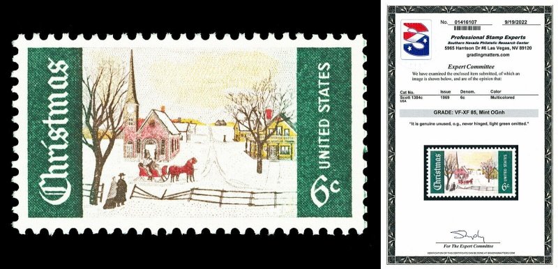 Scott 1384c 1969 6c Christmas Error Issue Mint Graded VF-XF 85 NH with PSE CERT!