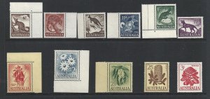 1959-62 AUSTRALIA, Yvert n . 253A / 259 Ordinary - animals and flowers 11 value