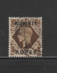 KUWAIT #79  1948  1r on 1sh   KING GEORGE VI SURCHARGED   F-VF  USED  c