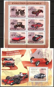 Comoro Islands 2008 Transport Evolution of Cars Sheet + S/S MNH