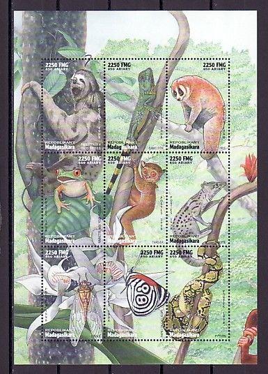 Malagasy Rep., Scott cat. 1411. African Fauna sheet with Butterfly.