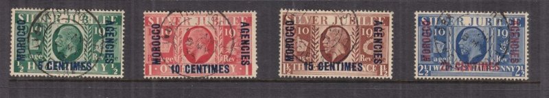 MOROCCO AGENCIES, FRENCH CURRENCY, 1935 Silver Jubilee set of 4, used.