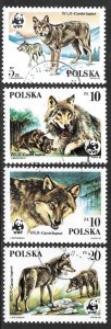 POLAND 1985 WWF WOLVES Endangered Wildlife Set Sc 2678-2681 CTO Used