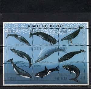 GAMBIA 1995 MARINE LIFE/WHALES SHEET OF 9 STAMPS MNH