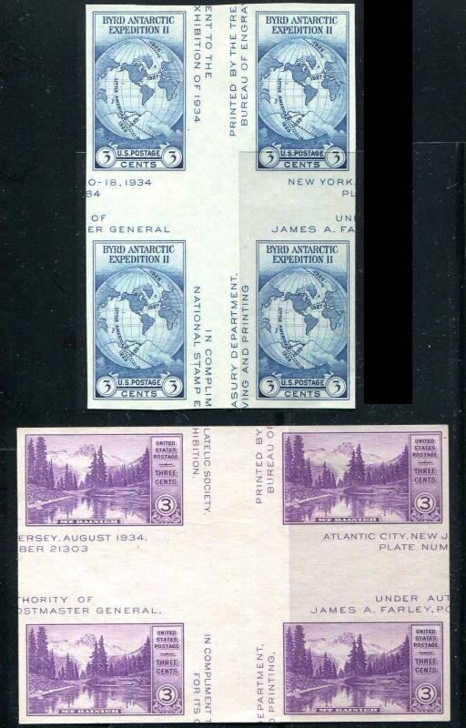 US 768 770 Farley Blocks 4 w/ Crossed Gutters Mint No Gum As Issued CV $47.50